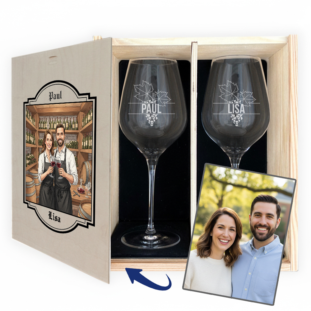 Presentaskar med 2 vinglas Presentaskar med 2 vinglas