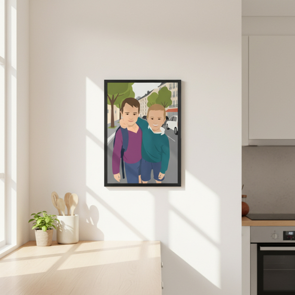 Porträtt i flat design baserat på ett foto Porträtt i flat design baserat på ett foto