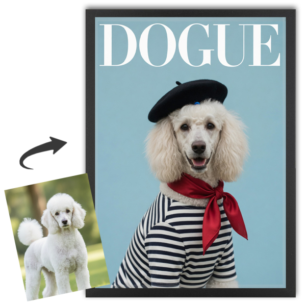 DOGUE-tidningsförsida baserad på ett foto DOGUE-tidningsförsida baserad på ett foto
