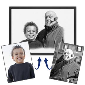 Fotomontage för ett porträtt i kolteckningsstil Fotomontage för ett porträtt i kolteckningsstil