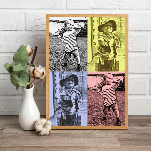 Inramad Pop Art-poster med 4 foton Inramad Pop Art-poster med 4 foton