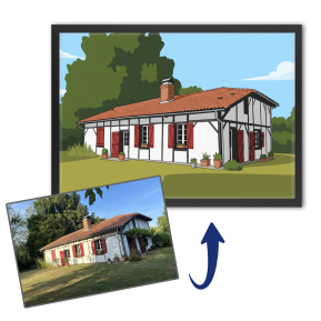 Porträtt av hus i flat design enligt ett foto Porträtt av hus i flat design enligt ett foto