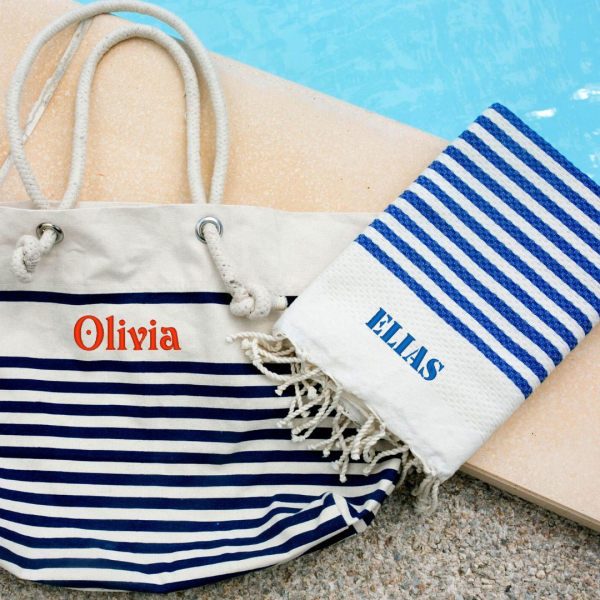 Personlig traditionell fouta med ränder Personlig traditionell fouta med ränder