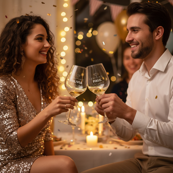 Personligt presentset med 2 vinglas “Cheers” Personligt presentset med 2 vinglas “Cheers”