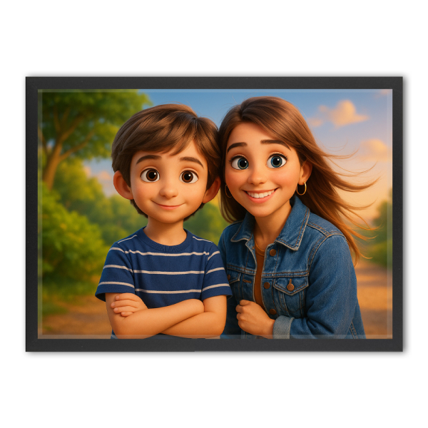 Fotomontage för ett porträtt i stil med en 3D-animerad film Fotomontage för ett porträtt i stil med en 3D-animerad film