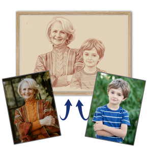 Fotomontage för ett porträtt i sanguinestil Fotomontage för ett porträtt i sanguinestil