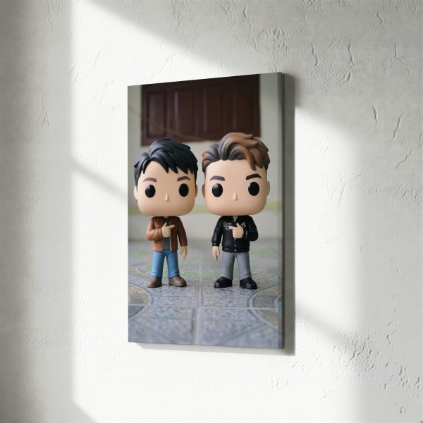 Porträtt av en stiliserad vinylfigur baserad på ett foto Porträtt av en stiliserad vinylfigur baserad på ett foto
