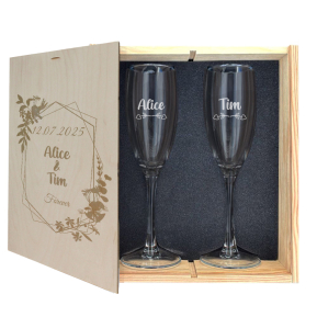 Presentlåda med 2 champagneglas Bröllop Presentlåda med 2 champagneglas Bröllop