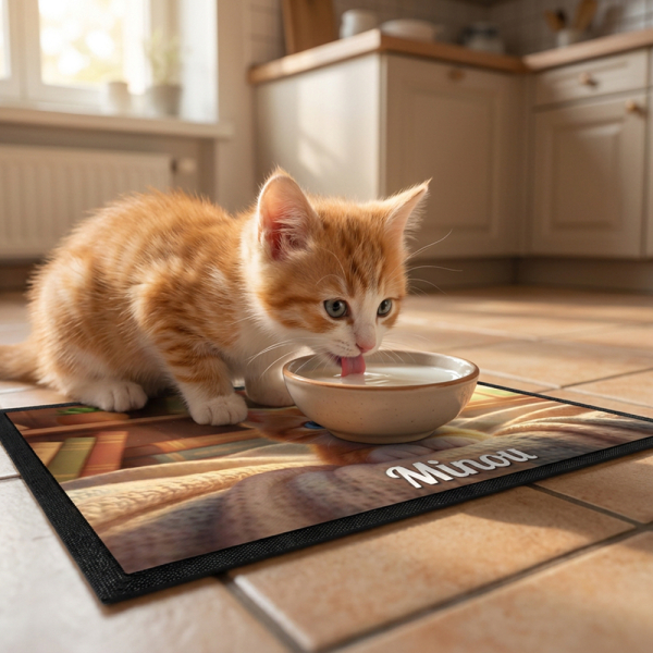 Personligt matunderlägg i 3D-animerad stil för hund eller katt Personligt matunderlägg i 3D-animerad stil för hund eller katt