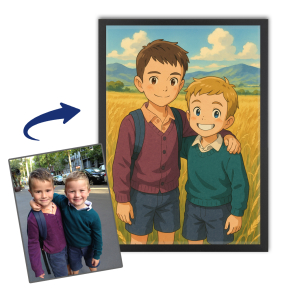 Porträtt i stil med japansk animerad film baserat på ett foto Porträtt i stil med japansk animerad film baserat på ett foto