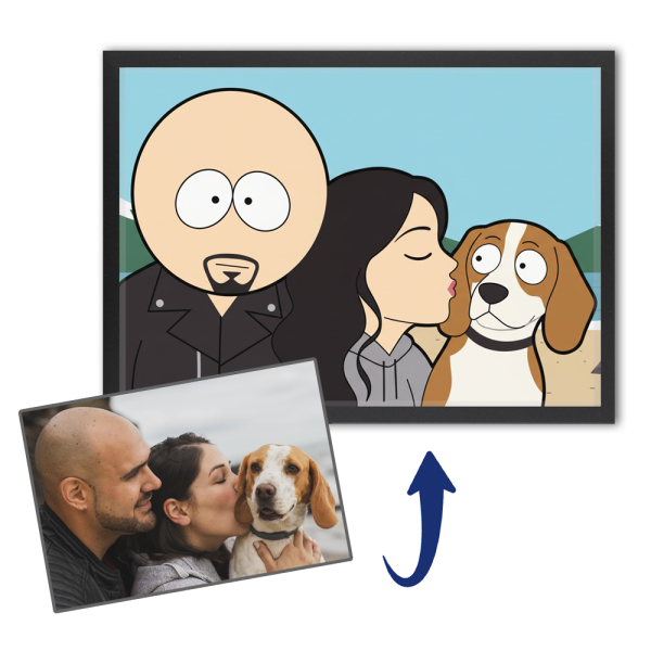 Karikatyr i knasig tecknad stil från ett foto Karikatyr i knasig tecknad stil från ett foto