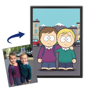 Karikatyr i knasig tecknad stil från ett foto Karikatyr i knasig tecknad stil från ett foto