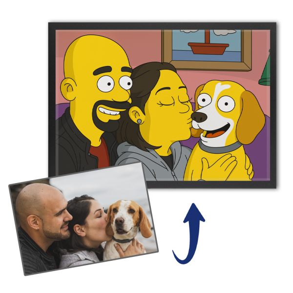 Karikatyr i gul tecknad stil från ett foto Karikatyr i gul tecknad stil från ett foto