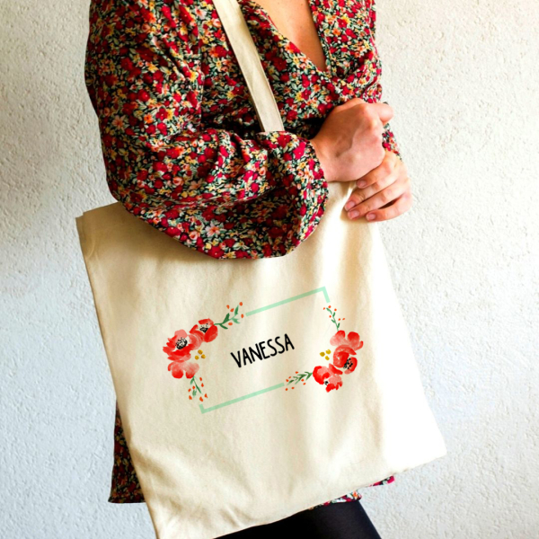 Tygpåse med akvarellblommor – personlig design Tygpåse med akvarellblommor – personlig design