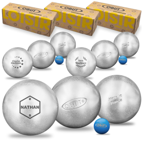 3 set om 3 personliga obut p�tanque boules