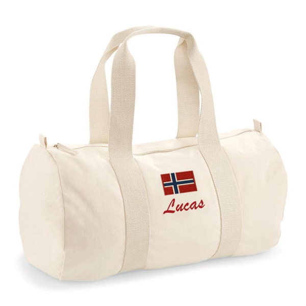 Personlig sportv&auml;ska med namn och flagga
